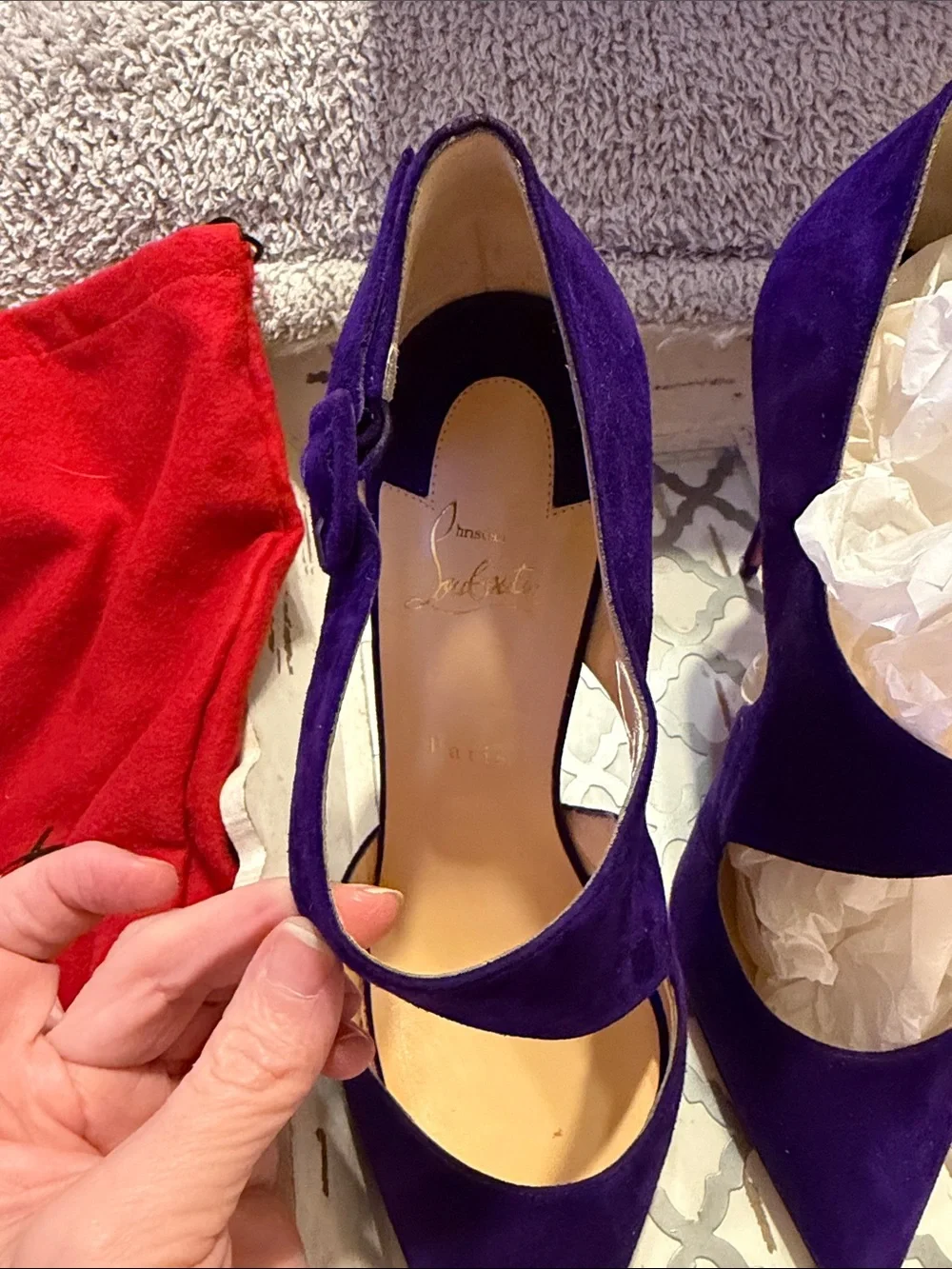 Christian Louboutin Purple Suede Pointed Mary Jane Pumps